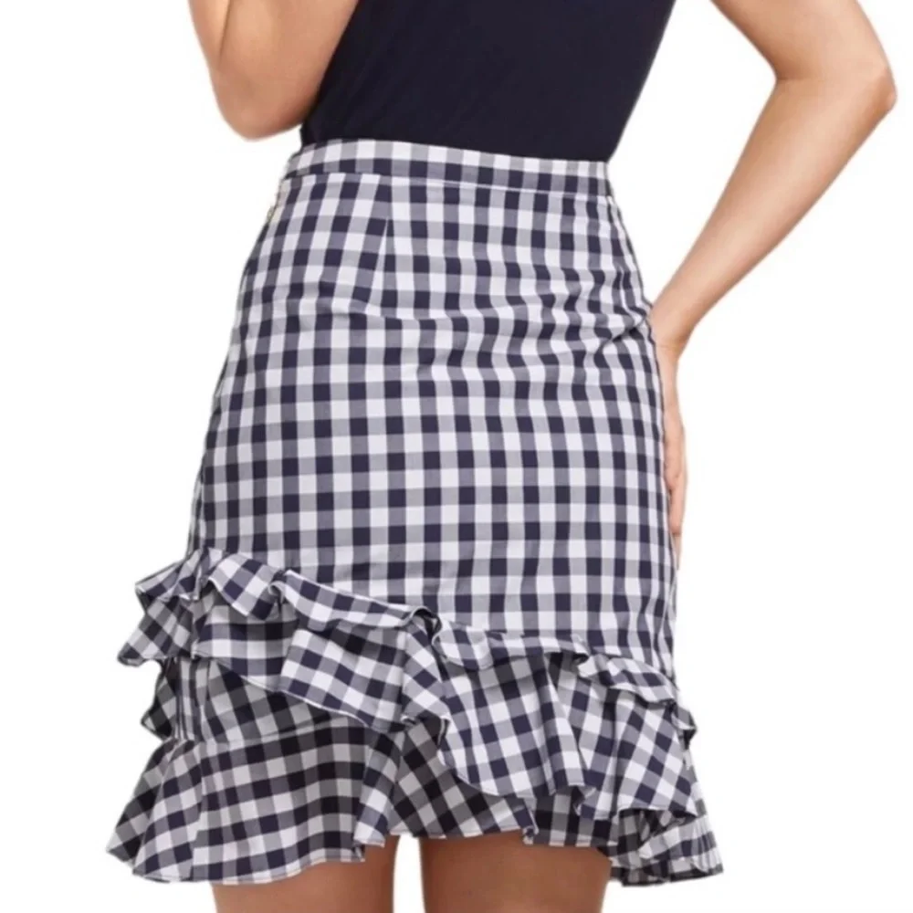 Draper James ‘Dolly’ gingham checked ruffled mini skirt cotton poplin 10 - Picture 2 of 9